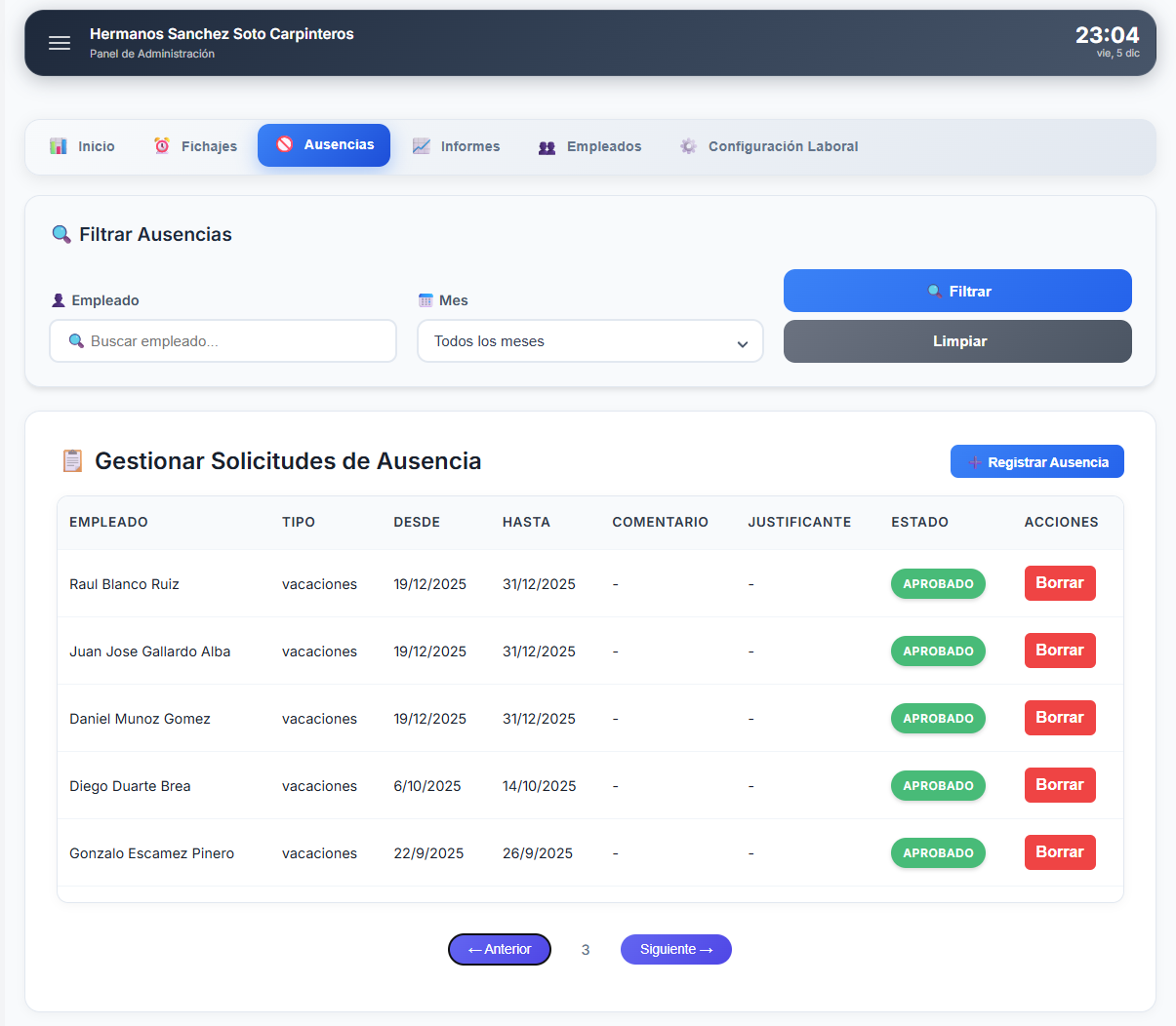 Gestión de ausencias